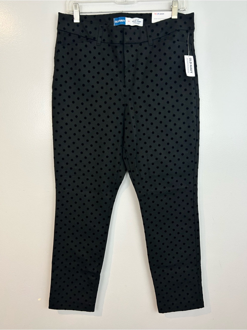 NWT Old Navy Pixie Skinny High Rise Black Velvet Polka Dot Ankle Pants Size 12